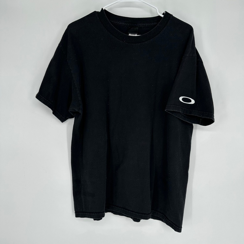 Vintage Oakley Mens Black T-Shirt Sleeve Hit Logo Size L Crew Neck Mexico Faded